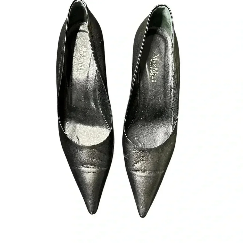 MaxMara Black Leather Kitten Heels Women's Shoes - Picture 3 of 6